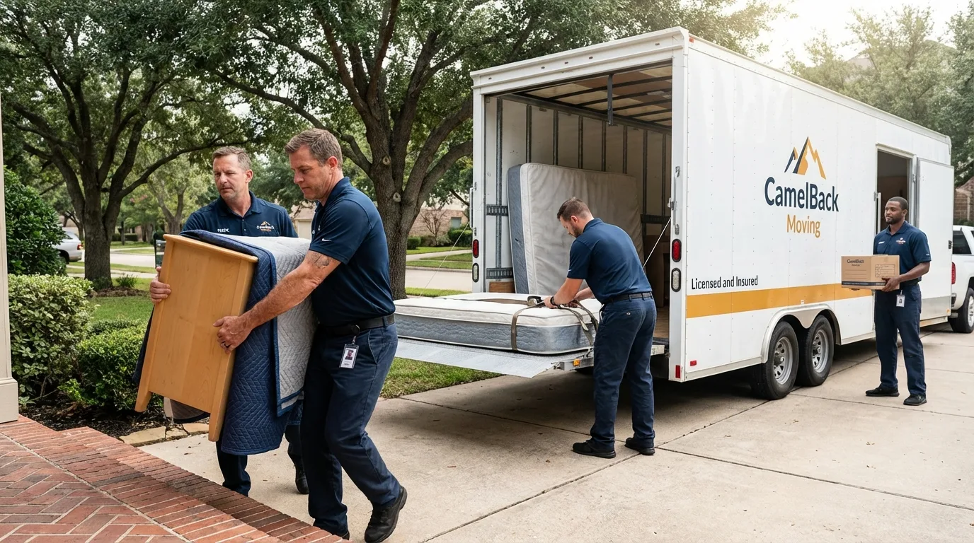 Crew loading residential truck for cross-state move from Matteson, IL