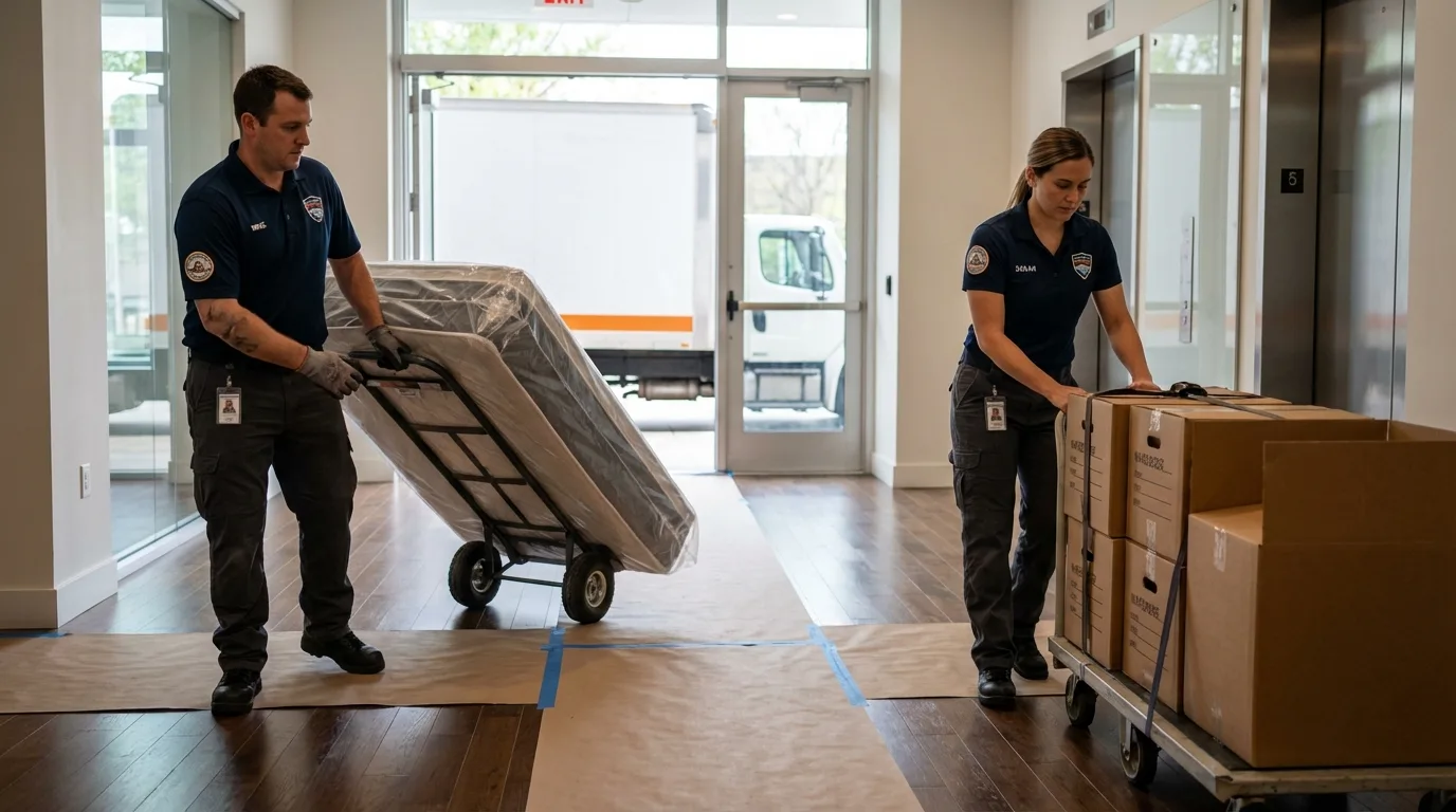 Professional apartment movers loading elevator in Matteson, IL