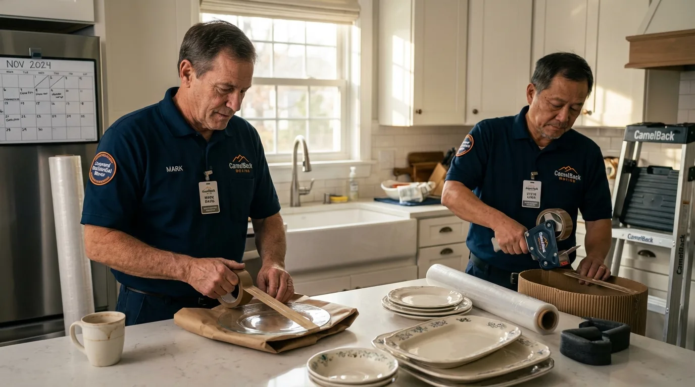 Professional crew packing kitchen dishware in Matteson, IL